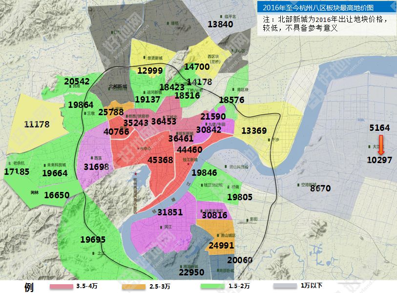 杭州八区地价示意图