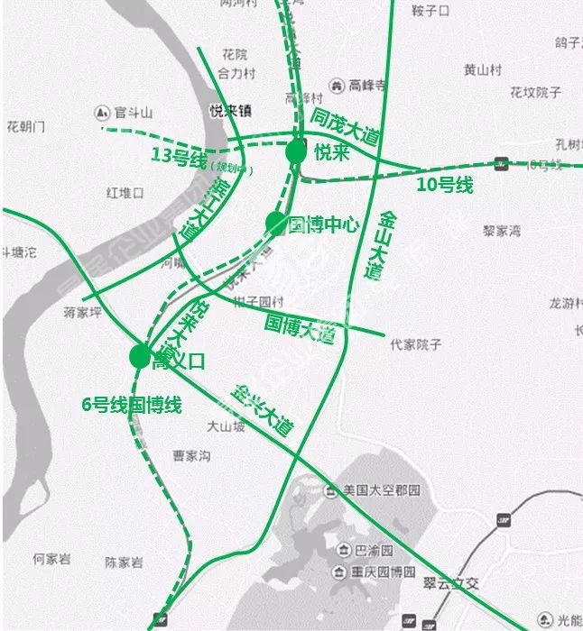 悦来"三横三纵三轨"立体交通网路