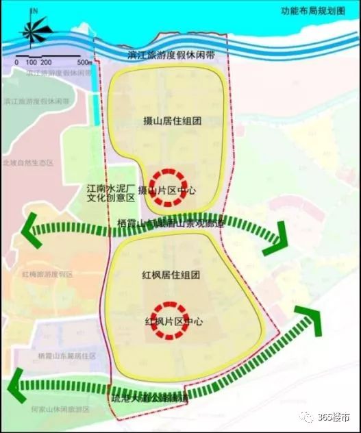 来源:南京市规划局 "一带":滨江旅游度假休闲带 "两廊":栖霞山与