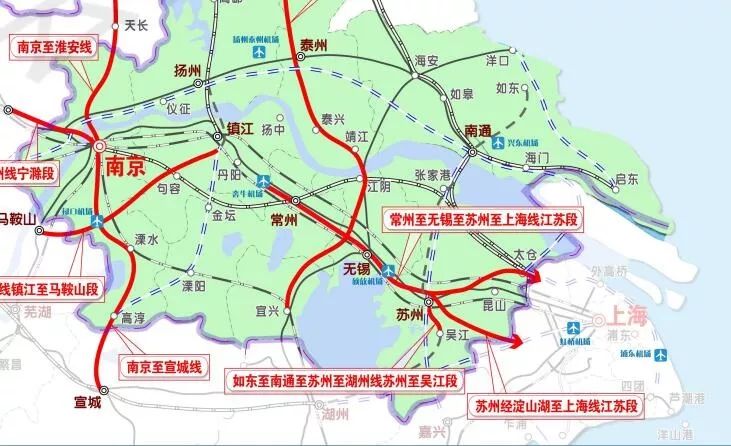 近期规划建设 南京至淮安, 南京至宣城等城际铁路项目,其中江苏省内